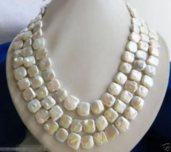 

FREE SHIPPING>@@> Hot sale new Style >>>>>beautiful 12mm Square White Baroque Freshwater Pearl Necklace 50