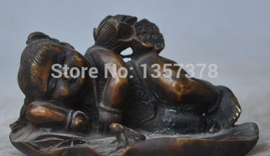 

shitou 00494 Marked China chinese folk culture copper bronze boy kid louts Frog Toad statue discount 30% (C0324)