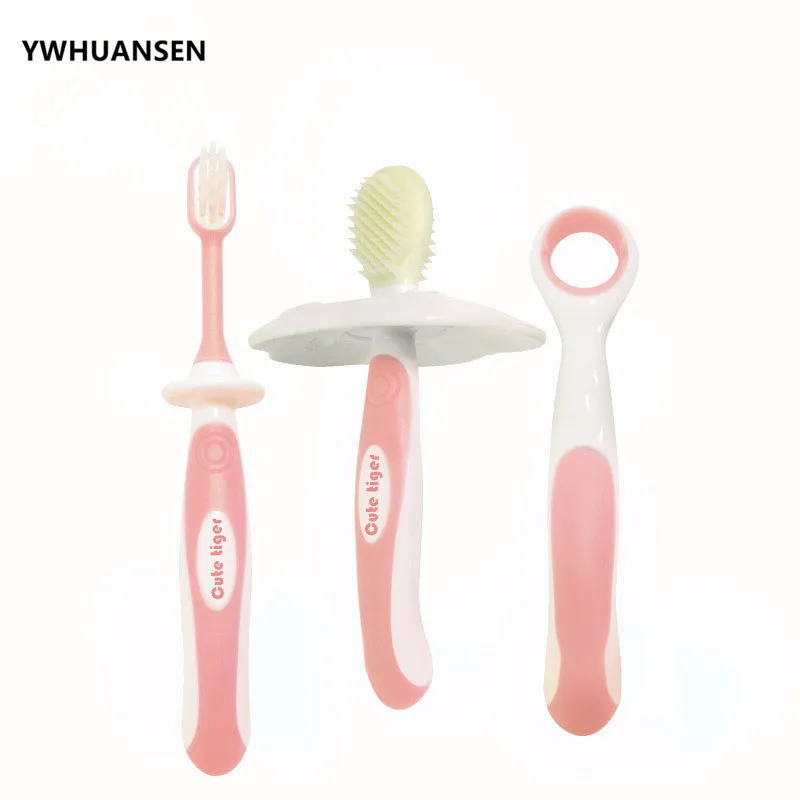 YWHUANSEN 3pcs/set Baby Silicone Deciduous Tooth Brush+Children's Training Toothbrush+Tongue Coating Cleaner Kids Teethers Items