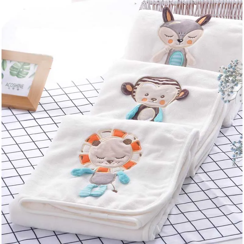 

dkDaKanl Exquisite Embroidery Baby Soft Velvet Blanket Cotton Velvet Muslin Swaddle For Newborn Kids Summer Quilt Children Bath