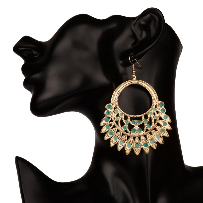 

8.2cm Large Earrings for Women Colorful Enamel Gold Tone Big Filigree Drop Earring Green Blue White Red Nikel Free