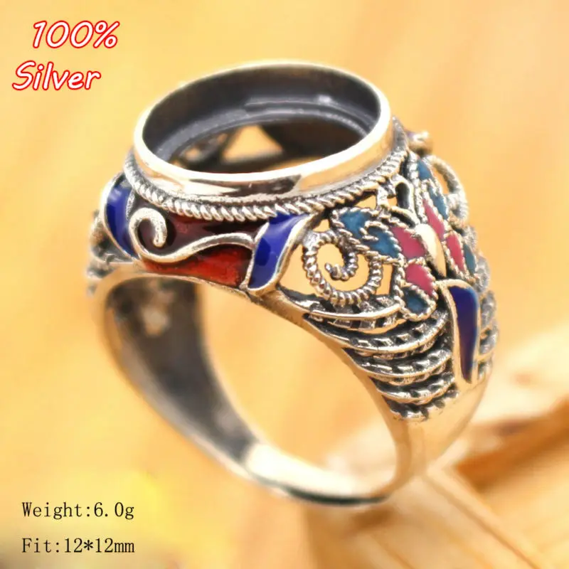 

Royal 100% sterling silver jewelry Ring Base Fit Round 10mm Cloisonne Classic Antique Bronze Blank Tray for diy Handmade Rings