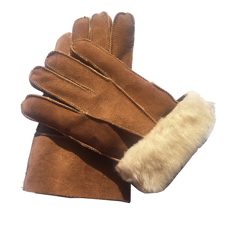 Men gloves genuine sheepskin leather glove For men winter gloves Outdoor warm fur thickening thermal patchwork gloves G49