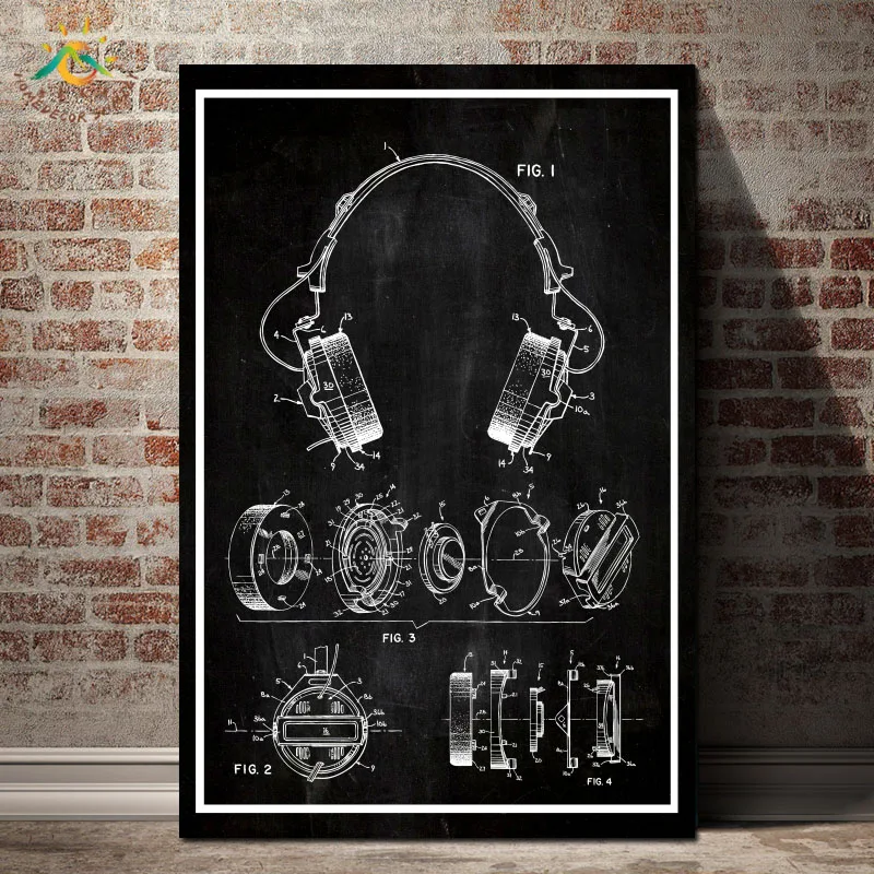 

Headphones Blueprint Graphic Art Nordic Posters And Prints Canvas Art Wall Painting Decorative Pictures for Home Decoration