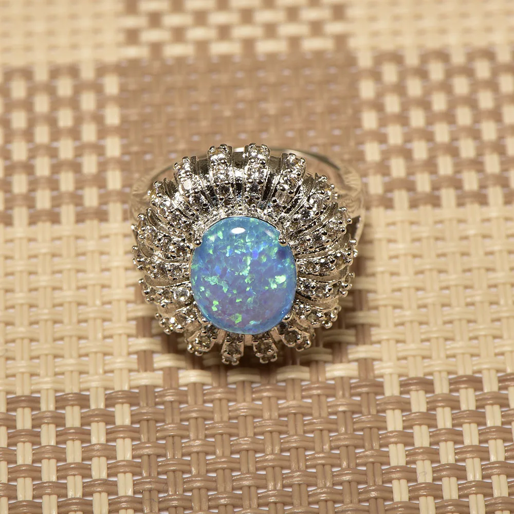 Женское кольцо из серебра 925 пробы с голубым огненным опалом|ring size|ring size 5crystal ring |