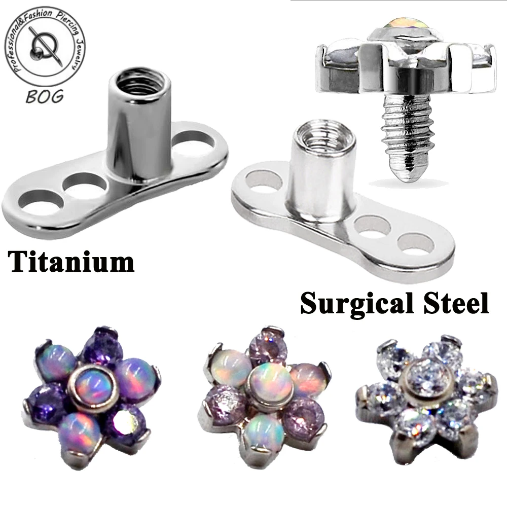 

1PC Steel/G23 Titanium Piercing Micro Dermal Flower Micro Dermal Anchor Crystal Opal Top Dermal Piercings Surface Piercing 14G