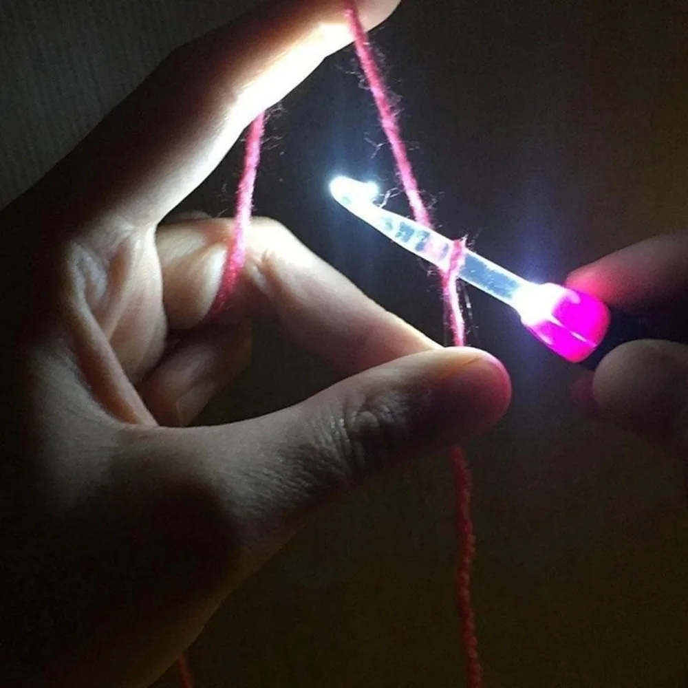 

DIY LED Light Up Hook Handle Knitting Needles Set Loom Sewing Tool Accessories With Replaceable Tips