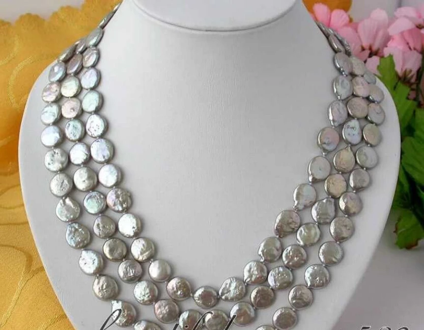 

FREE SHIPPING ****** Z2535 long 48" 13mm coin gray freshwater pearl necklace
