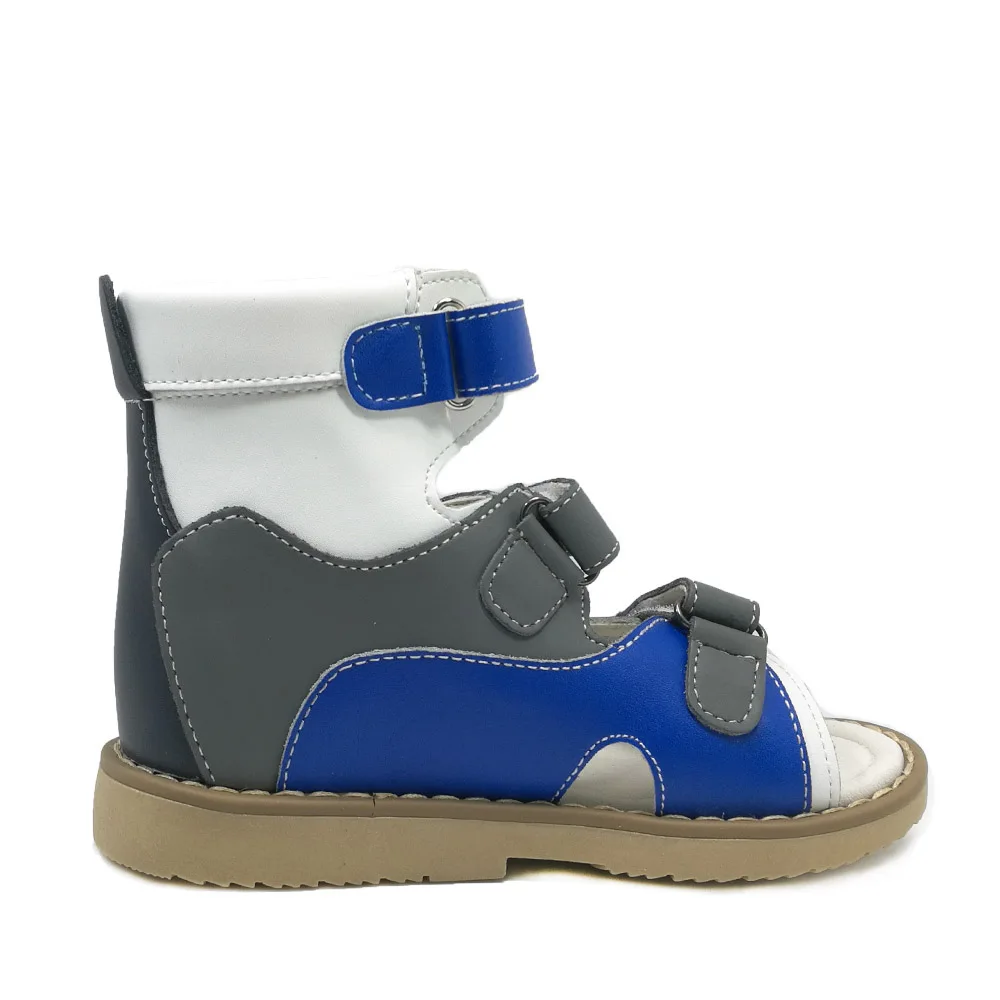 Toddler Boys Genuine Split Leather Orthopedic Mixed Blue and white Sandals Shoes Children Summer Orthopedic Shoes for Kids