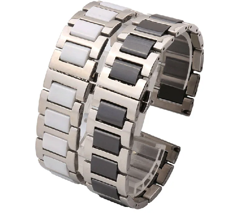 

Watchband Ceramic Black with steel 16mm 20mm Straps common interface Solid Links Butterfly Buckle fits men women Jewelry watches