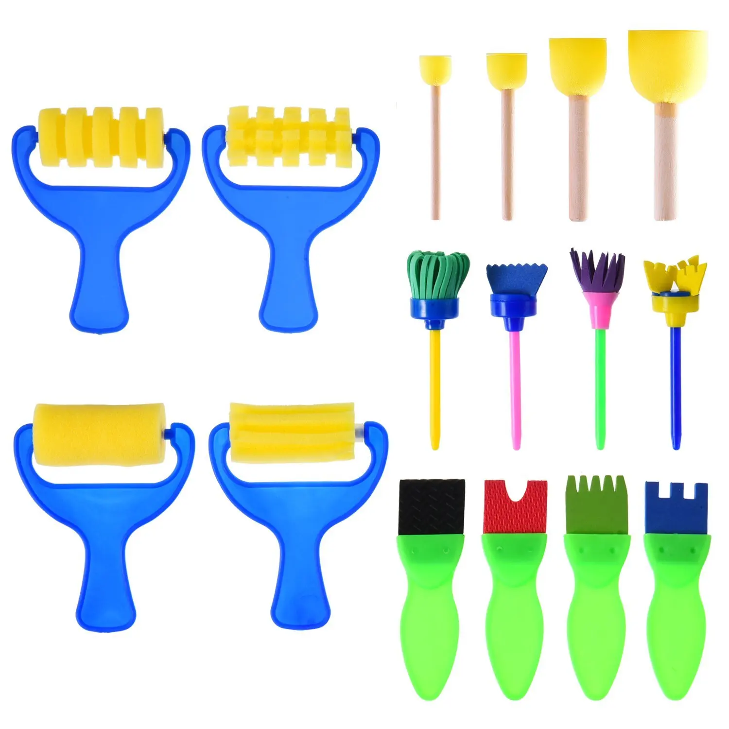 5Pcs 16 Pieces Sponge Painting Brushes Kids Painting Kits Early Learning Foam Brushes for DIY