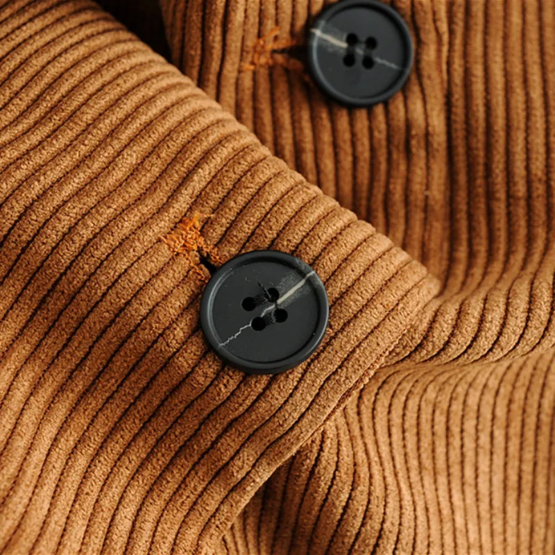 Women Corduroy Blazer  Single Breasted Button With Pocket Long Sleeve Notched Jacket Coat Female Casual Outerwear Loose Top
