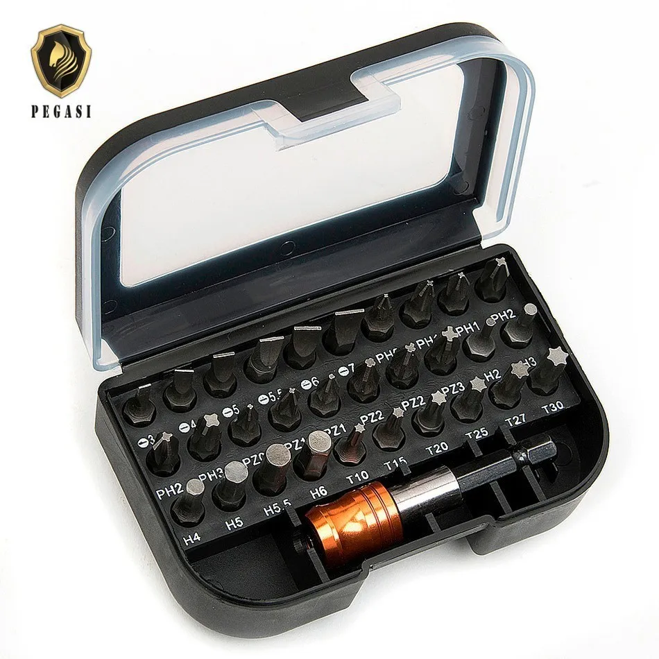 

PEGASI 31 Pieces Professional Power Screwdriver Bits PH PZ SL Hex Torx With Magnetic Holder Hand Tool Set embout visseuse