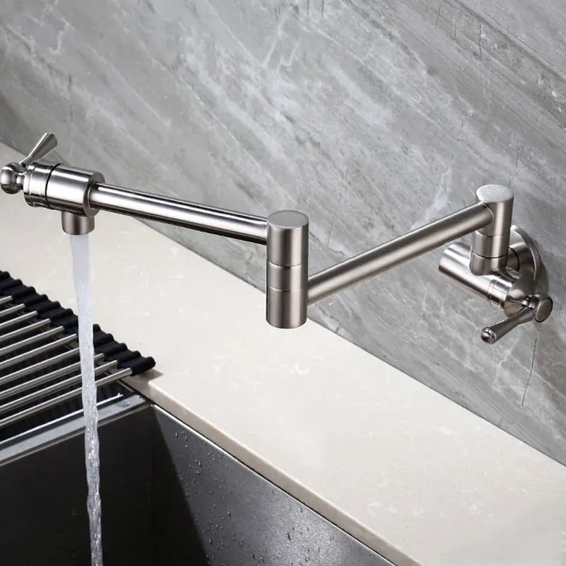 

Copper kitchen faucet single cold wall folding rotary dishwasher sink matte black
