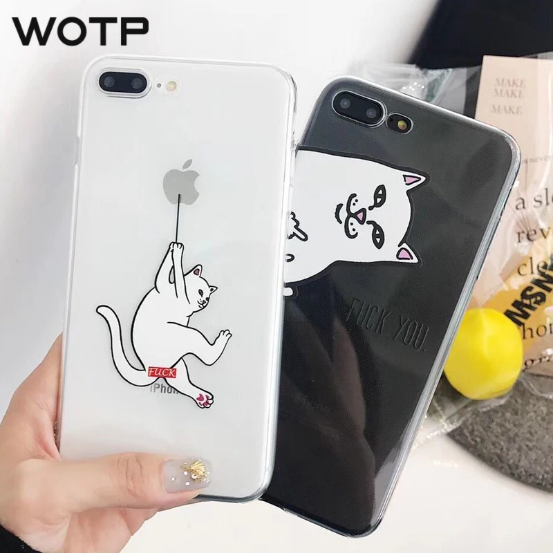 WOTP 3D мультфильм средний палец кошка телефон чехол для iphone 7 Plus X XS Max XR 6 6S 8Plus