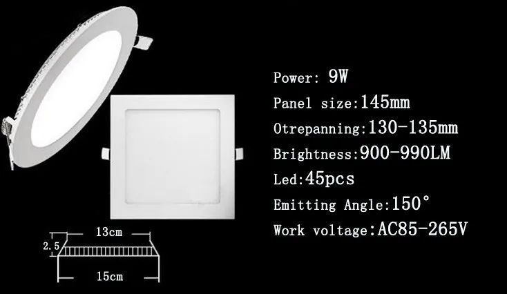 3 Вт 4 Вт 6 Вт 9 Вт 12 Вт 15 Вт 18 Вт 25 Вт светодиодный панельный светильник s Точечный светильник плоский Встроенный светодиодный светильник панели светильник ing точечный светильник