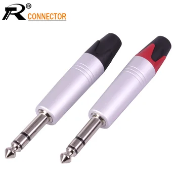 

100pcs Luxury Smooth Silver Audio Plug Connector 6.35mm Jack stereo Assembly Microphone Connector Black & Red