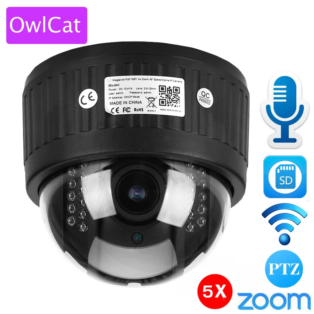 OwlCat 5X Zoom 2.7-13.5mm Indoor Wireless Revolving Dome PTZ IP Camera Wifi HD 1080P Audio Microphone SD Card IR Night Onvif P2P camera : image OwlCat 5X Zoom 2.7-13.5mm Indoor Wireless Revolving Dome PTZ IP Camera Wifi HD 1080P Audio Microphone SD Card IR Night Onvif P2P camera