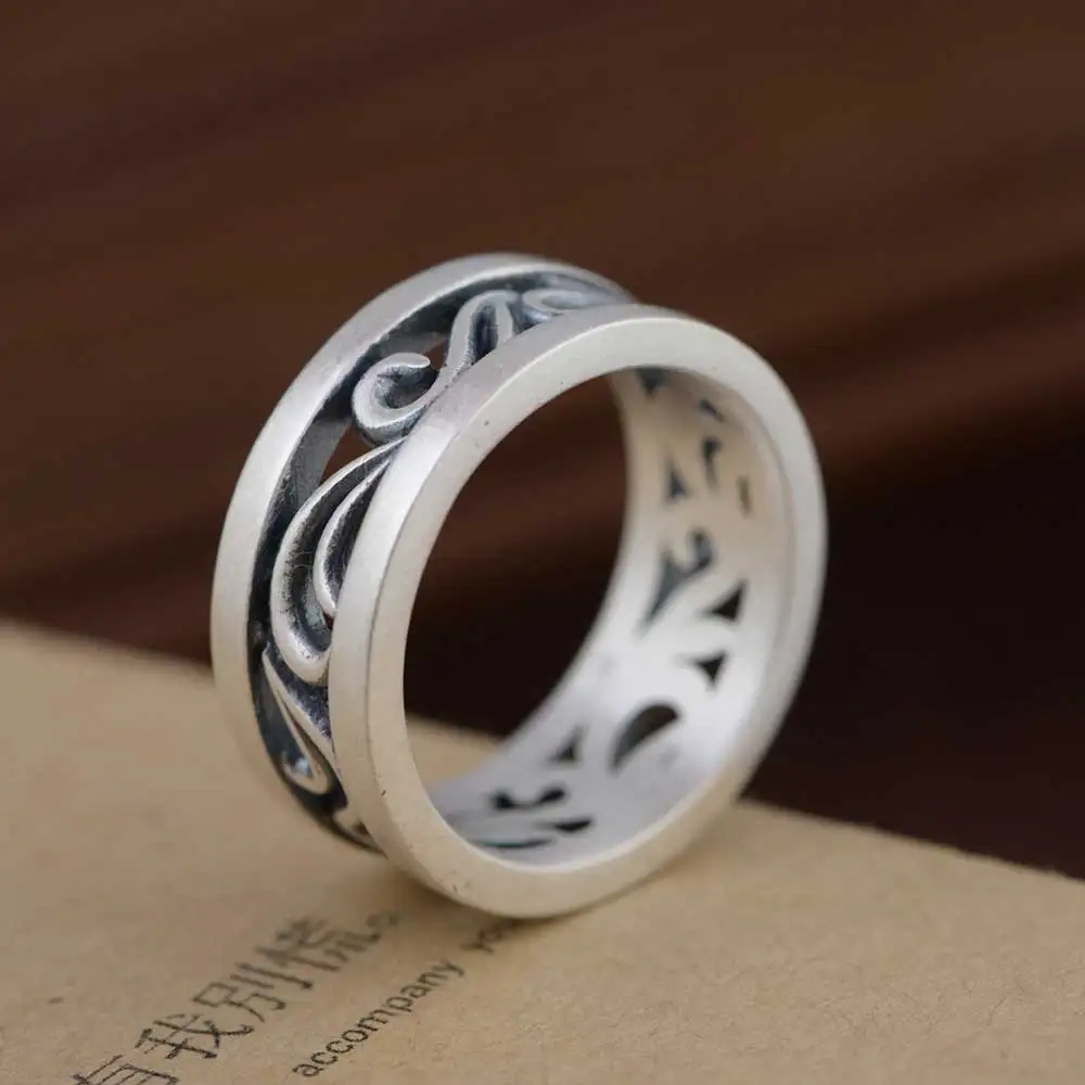 FNJ 925 Серебряное полое кольцо, новая мода, простое S925 Стерлинговое тайское серебро, кольца для мужчин и женщин, ювелирное изделие, Размер 7,5-11