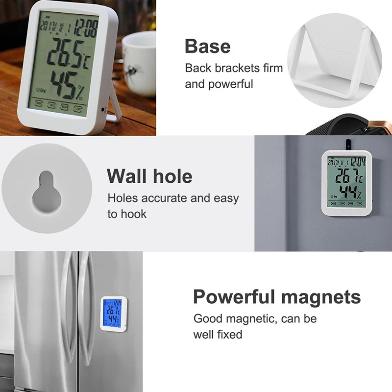 Температурный гигрометр цифровой термометр для помещения умный сенсорный экран свет Встроенные часы Термометры домашняя метеостанция