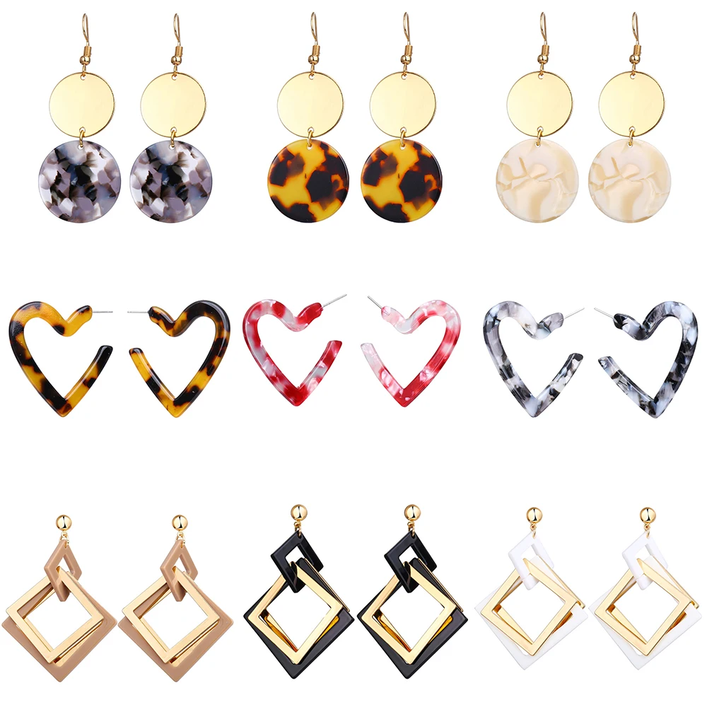 19 Fashion Geometric Dangle Earrings For Women Vintage Resin Acrylic Drop Earring Big Brincos Statement Female Korean Jewelry
