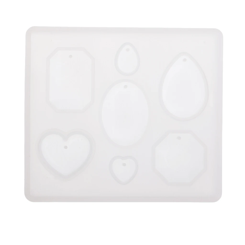 DIY 7 Styles Gem Cabochons Necklace Earrings Pendant Charms Mold with Hole Silicone Resin Casting Jewelry Making Mould
