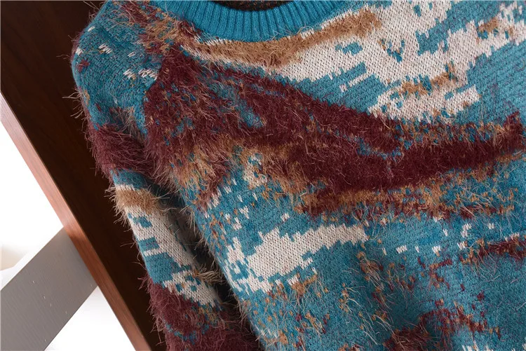 Вискоза полиэстер смешанный вязаный женский модный Контрастный ЦВЕТНОЙ лоскутный плотный пуловер свитер M-L в розницу и оптом