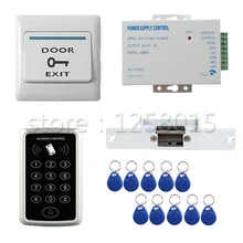 DIY 125KHz RFID Black Controller Access Control Kit for 1 door access control+Strike lock+door switch+power+10 key fob