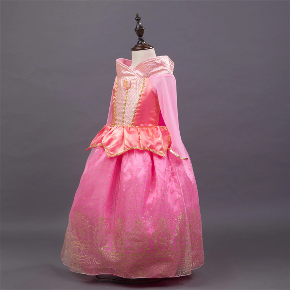 Детское фантазийное платье принцессы Авроры для девочек; платье принцессы с длинными рукавами; платье с блестками для дня рождения; платье для выпускного вечера