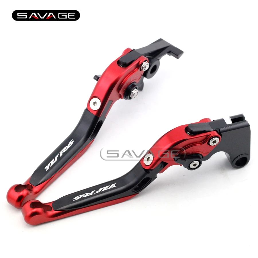 

For YAMAHA YZF R6 YZF-R6 1999-2004 Black+Red Motorcycle Adjustable Folding Extendable Brake Clutch Lever logo YZFR6