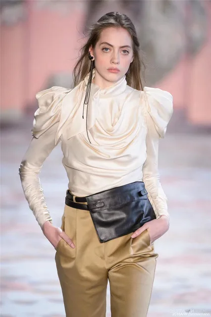 

ZIM 2019 Spring Women Blouse Ruffles Puff Sleeve Solid Color Female Tops High Quality