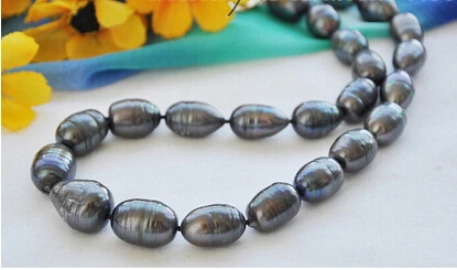 

Free shipping >>@ >814 Big 20mm black rice Freshwater cultured pearl necklace