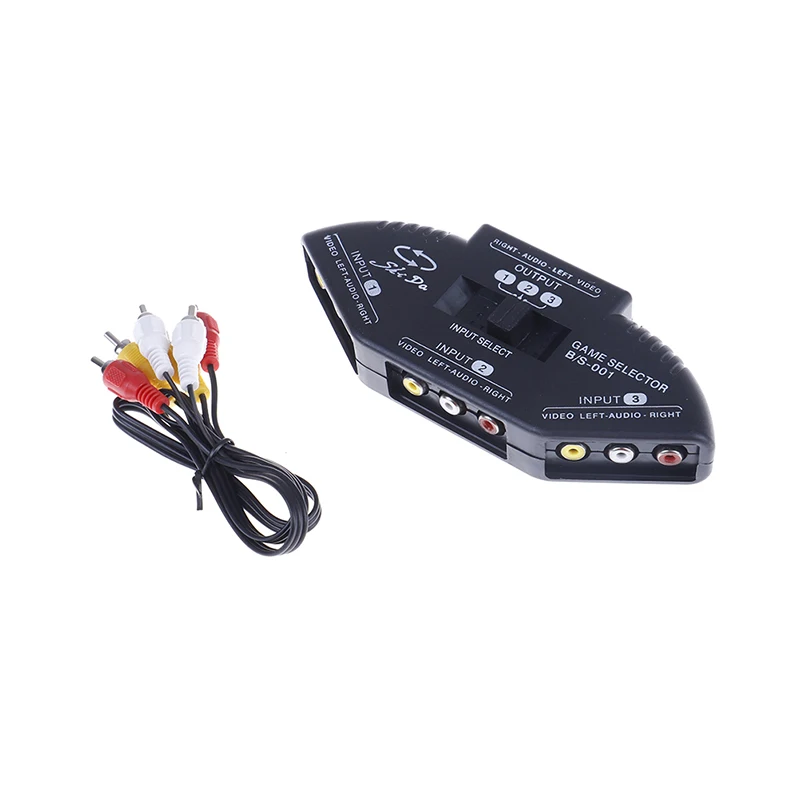 New 3-Way Audio Video AV Switch Box RCA Black Switch Selector Box Splitter with 3RCA Cable for All Standard AV Devices