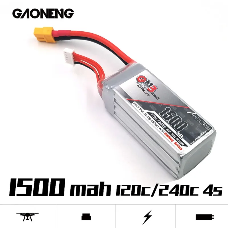

Gaoneng GNB 1500mAh 4S 14.8V 120C/240C 22.2WH Lipo Battery XT60 Plug 250 size 3D FPV Racing Drone Quadcopter Multirotor Parts