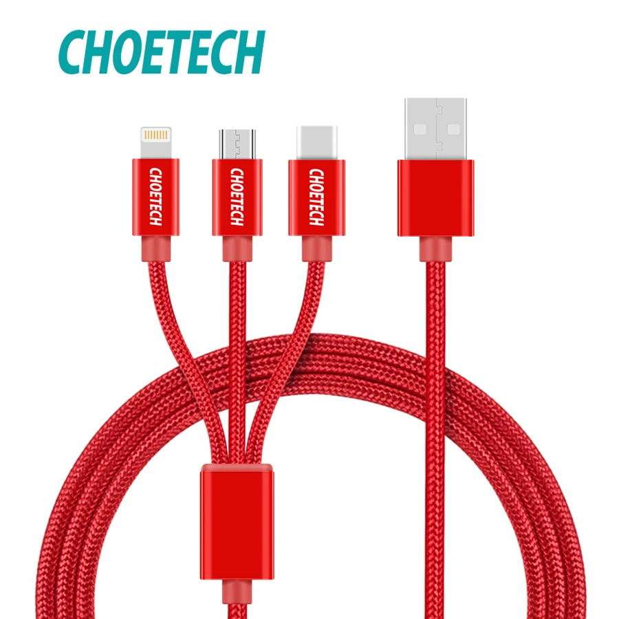 

CHOETECH 3 in 1 Mobile Phone Cables For iPhone 8/8 Plus Nylon Braided Micro USB Cable Type C For Samsung S8 S9 Charging Cables