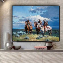 Native American Indian Ride Horse Portrait Painting on Canvas Posters and Prints Scandinavian Wall Art Picture for Living Room