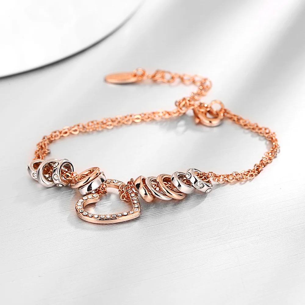 

Rose Gold Stainless Steel Heart Shaped Diamond Chain Bracelet for Women Everyday Jewellery Charm Bracelet Femme Wedding Gift