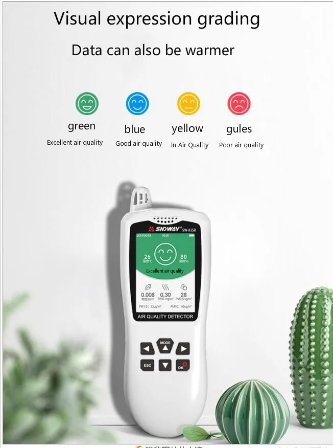 SW835A/835B, формальдегид, частицы пыли, PM2.5, PM1.0, PM10 Определитель фальшивости измерения температуры и влажности