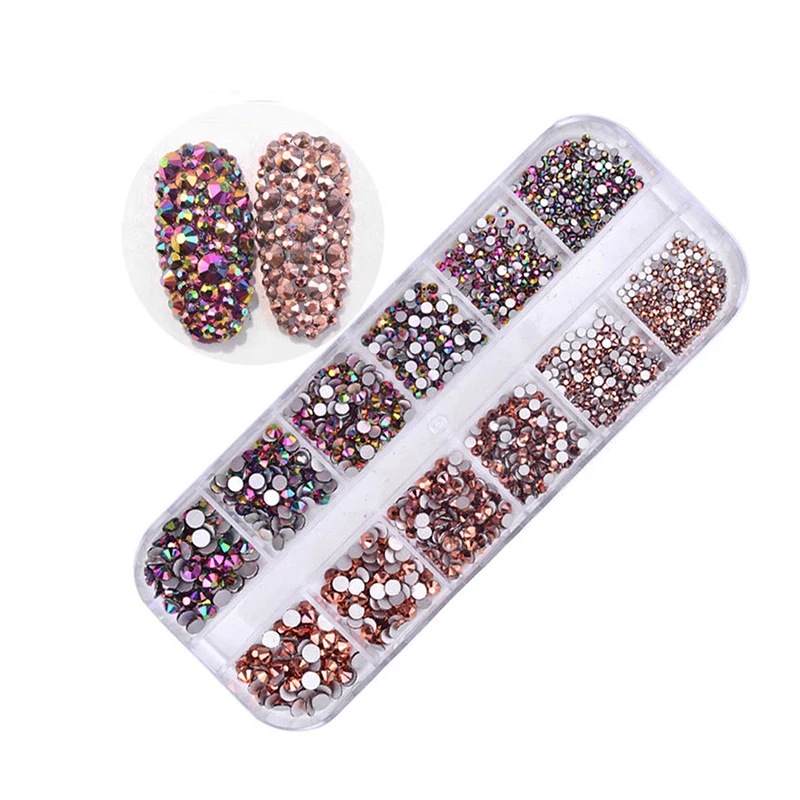 1 коробка разных размеров стеклянные стразы смешанные цвета плоская задняя AB Хрустальные Стразы 3D Шарм драгоценные камни DIY маникюр Дизайн ногтей украшения