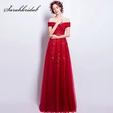 Simple Lace Appliques Red Bridesmaid Dresses 2020 Tulle Wedding Guest Gowns Sexy Off the Shoulder Lace up Women Long Party L3112