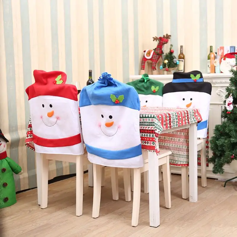 4pcs/set Christmas Snowman Chair Cover Set Xmas Dinner Table Chair Back