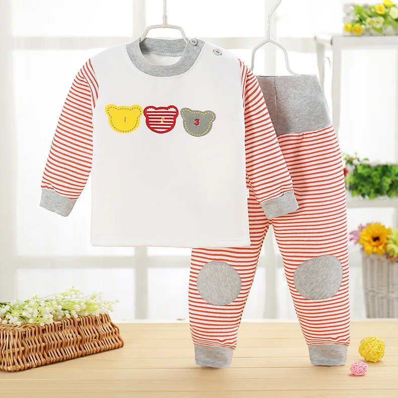 Conjunto de Algodão Impressão dos Desenhos Pulôver + Calças do Bebê Recém-nascido Inverno Roupa Interior Quente 2 Peça Animados Meninos Meninas Outfits 12 M-4 t 9 Roupa interior e capas p/ fralda