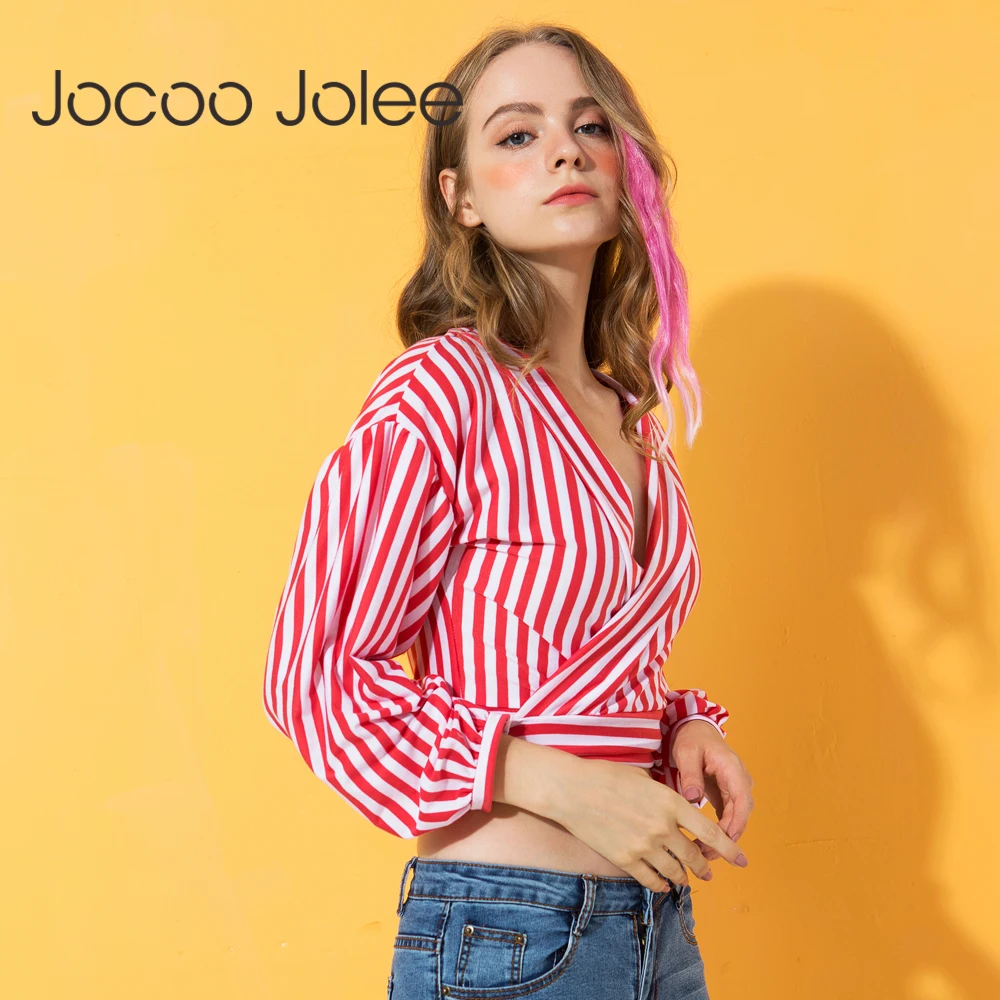 Женская Повседневная полосатая блузка Jocoo Jolee сексуальная короткая с длинным