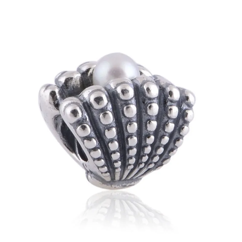 

Beads Genuine 925 Sterling Silver Fits Pandora Bracelets Original Shell with white pearl Charms Bead for Jewelry Making pulseira