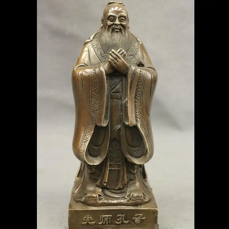 

zhaorui48843257+ +8" Folk Chinese Bronze Copper Culture Originator Confucius Kong Zi Bronze Statue