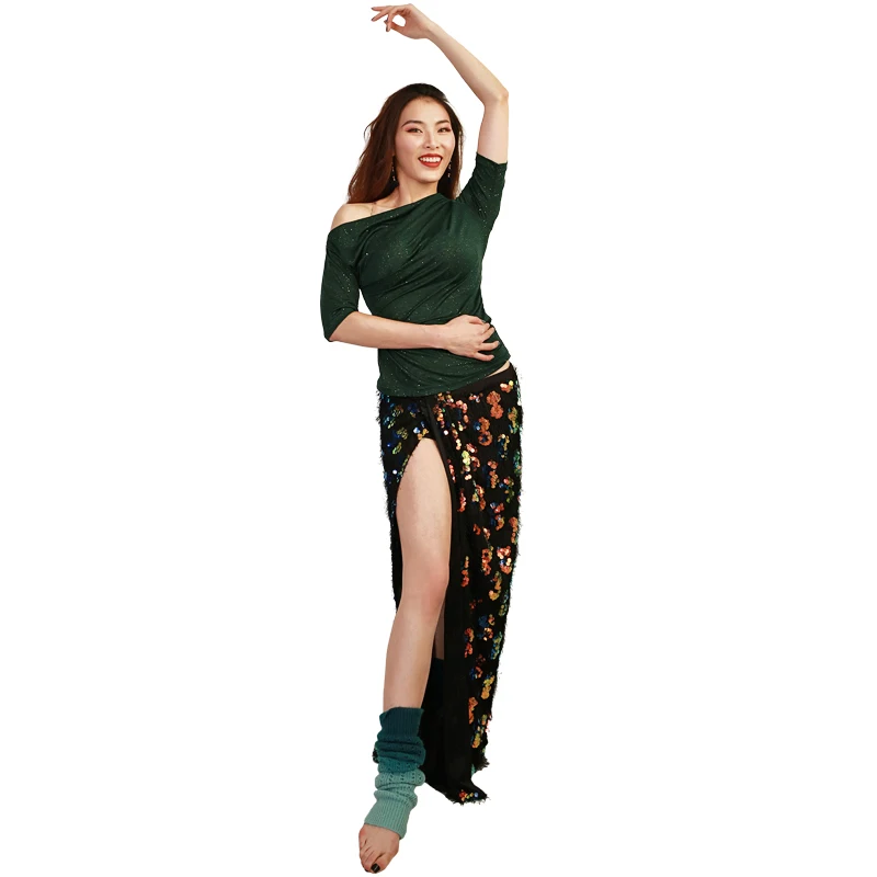 

Belly Dance Costume For Women Sequin Bellydance Hip Scarf Dancing Top Bollywood Clothes Oriental Training Wear 3 Colors DC1730