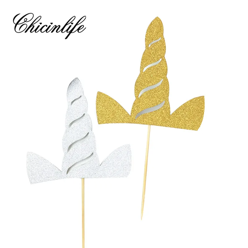 chicinlife gold 5pcs unicorn horn theme kids happy birthday party cake