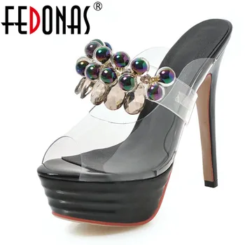 

FEDONAS New Women High Heels String Bead Decoration Fashion Sandals Summer Wedding Night Club Pumps Thin Back Heels Shoes Woman