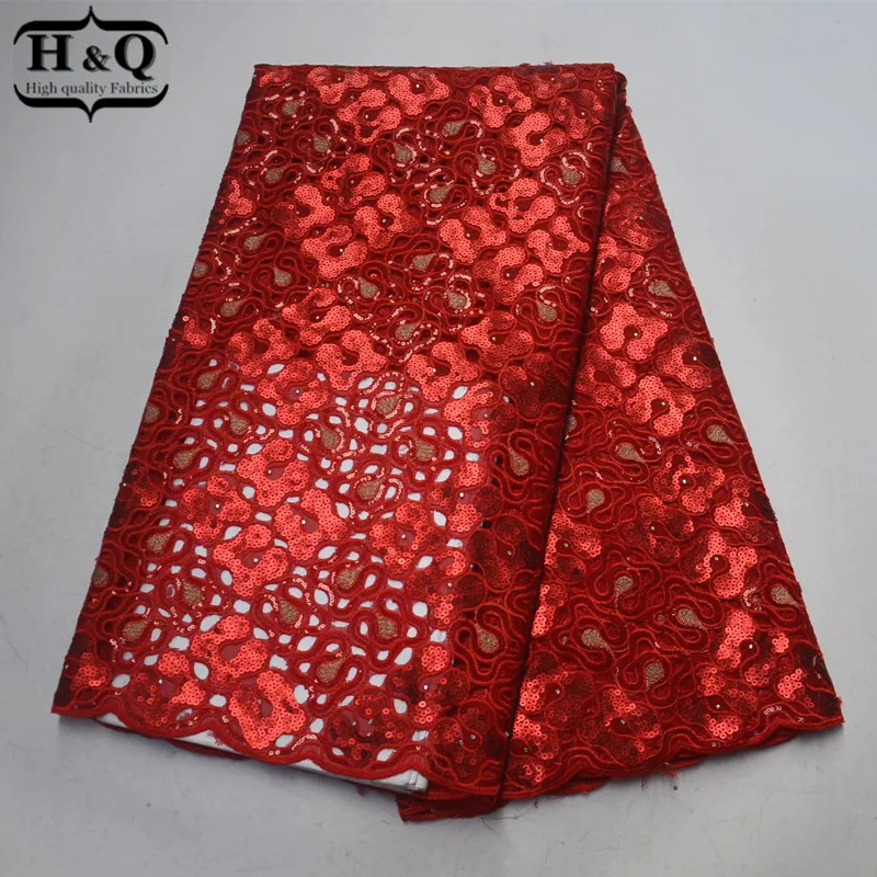 

Red African Organza Lace Fabric Hollow Out Lace 5 Yards High Quality African Sequins Lace For African Ladies Hollow Out Dress