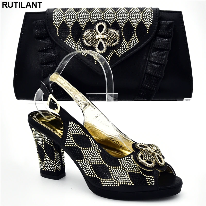

Italian Designer Shoes and Bags Matching Set Decorated with Rhinestone Matching Italian Shoe and Bag Set Luxury Sandals Women